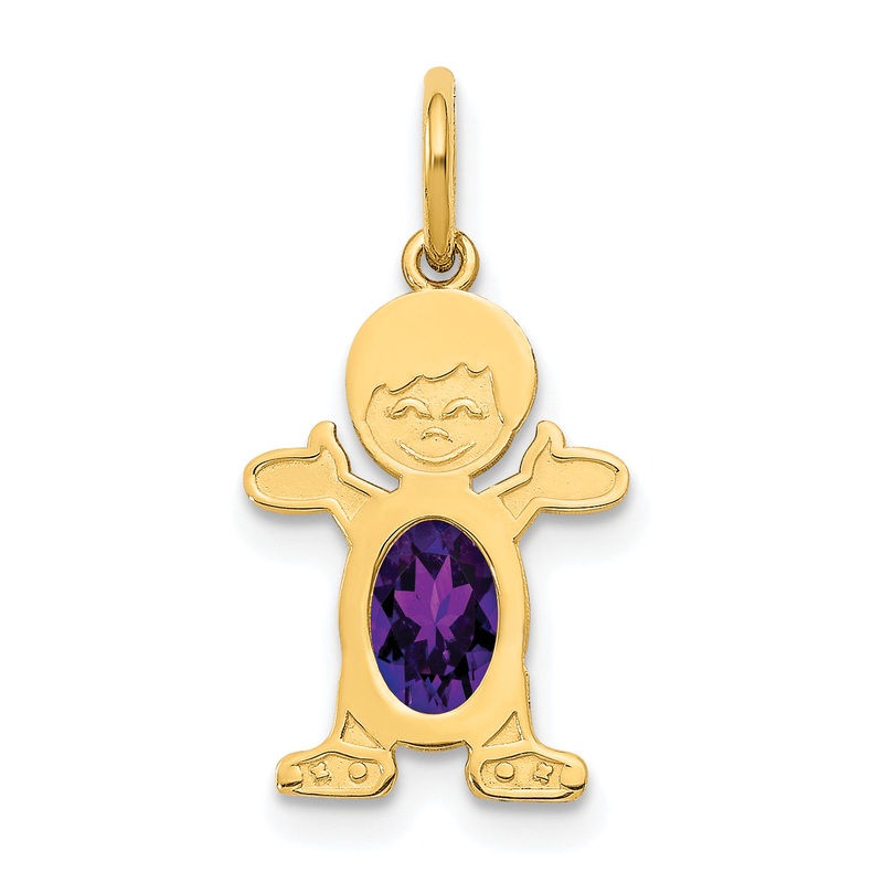 14k Yellow Gold 14K Boy 6×4 Oval Genuine Amethyst-February