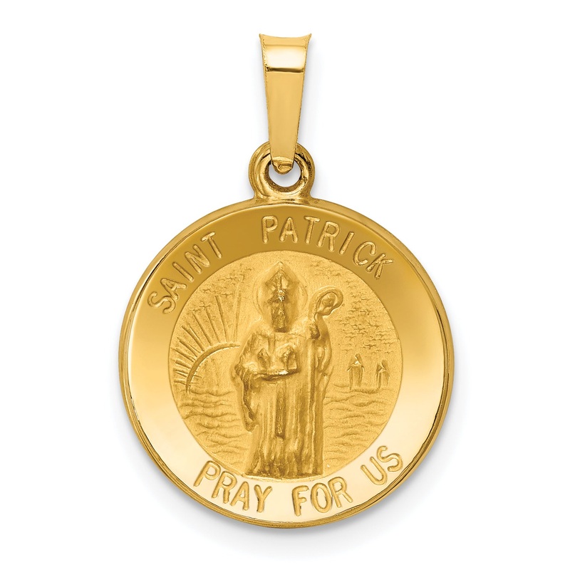 14k Yellow Gold 14k Polished and Satin St Patrick Medal Hollow Pendant