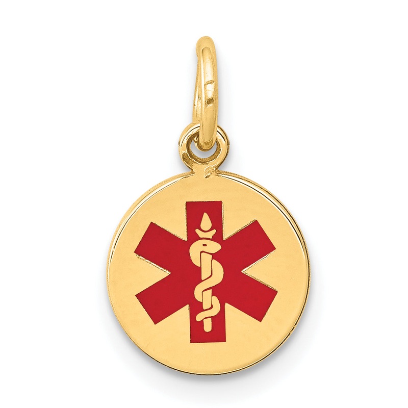 14k Yellow Gold 14k Red Enamel Medical Jewelry Pendant