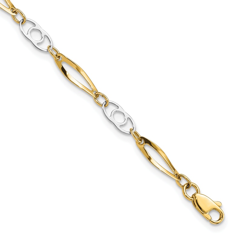 10K Two-Tone Two-Tone 7In Polished Fancy Link Bracelet