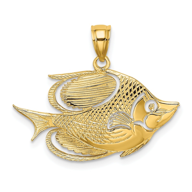 10K Yellow Gold 10K 2-D Polished Textured Fish Charm