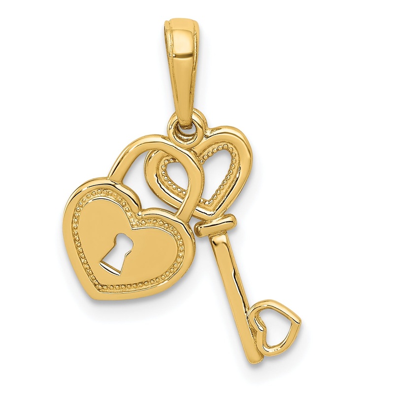 10K Yellow Gold 10K Polished Heart Key And Lock Charm