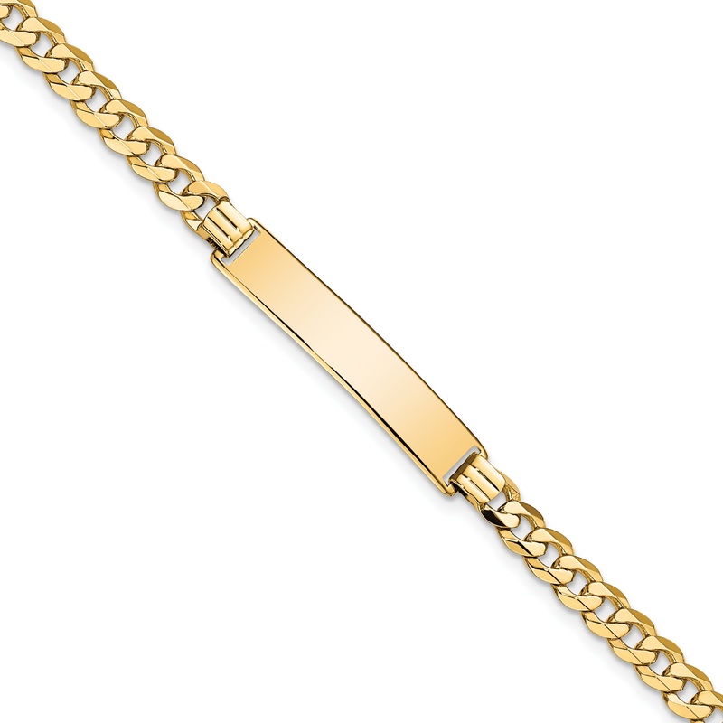 10K Yellow Gold Flat Curb Link Id Bracelet