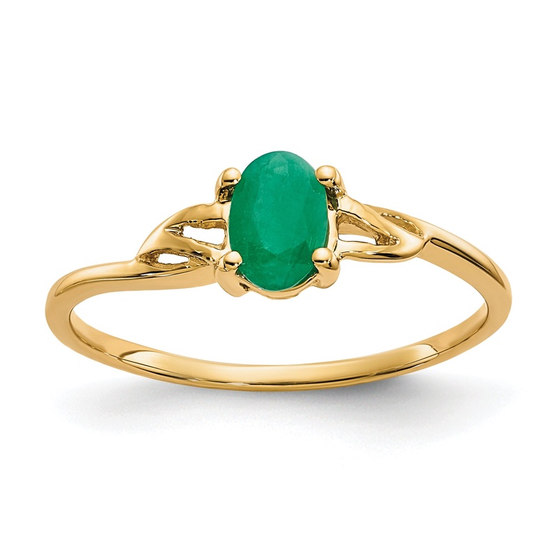 10K Yellow Gold Polished Genuine Emerald Birthstone Ring