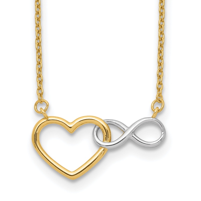 10K Yellow W/Rhodium 10Ky & White Rhodium Heart With Infinity Symbol Necklace