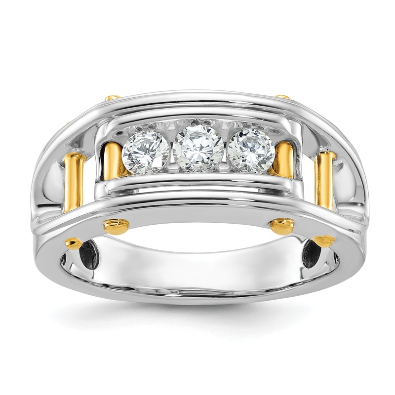 14k Two-tone Two Tone 1/2 Ct. Lab Grown Diamond VS/SI+ G+ Three Stone Polished and Cut Out Men’s Ring