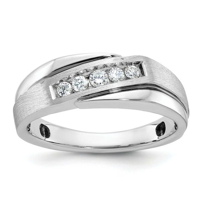 14k White Gold with Black Rhodium 1/4 Ct. Lab Grown Diamond VS/SI+ G+ Polished Satin and Grooved Men’s Ring