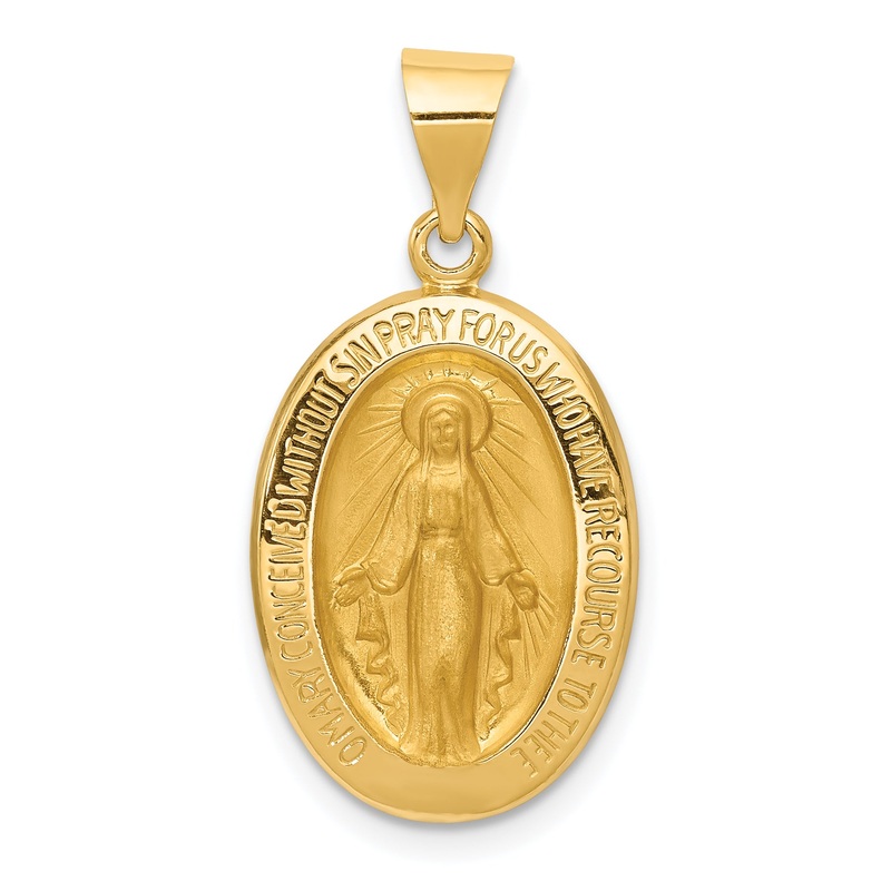 14k Yellow Gold 14k Hollow Polished And Satin Miraculous Medal Pendant