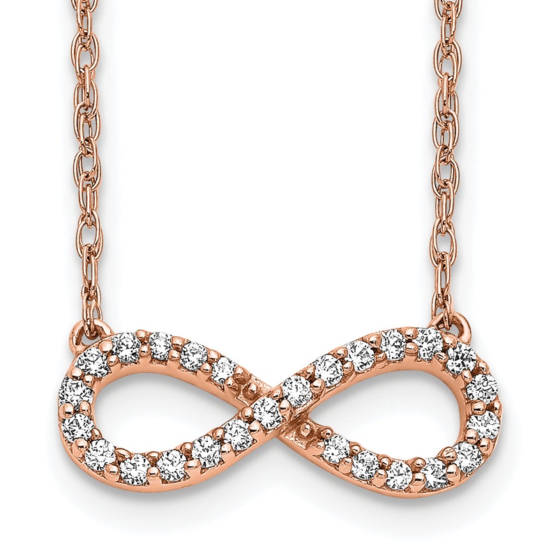 10K Rose Gold Polished Diamond Infinity Symbol 18 Inch Necklace
