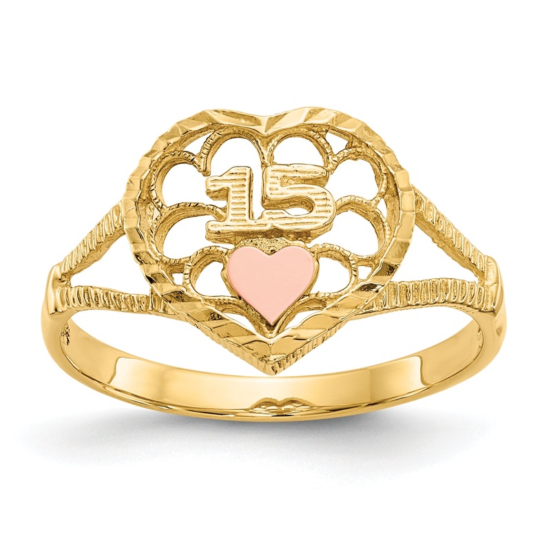 10K Two-Tone 10K Diamond Cut 15 Heart Ring
