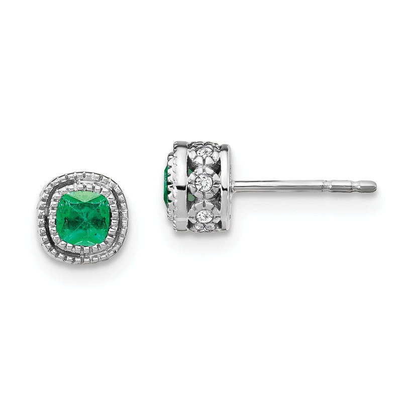 10K White Gold Emerald And Diamond Earrings