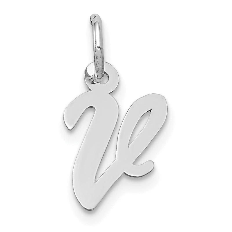 10K White Gold Small Script Initial V Charm