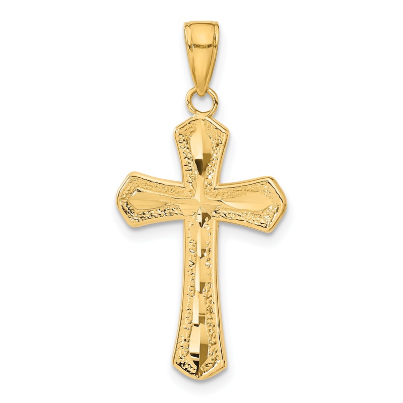 10K Yellow Gold 10K Diamond-Cut Beveled Edges Cross Pendant