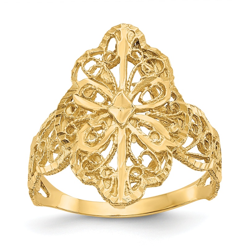 10K Yellow Gold 10K Diamond Cut Filigree Ring