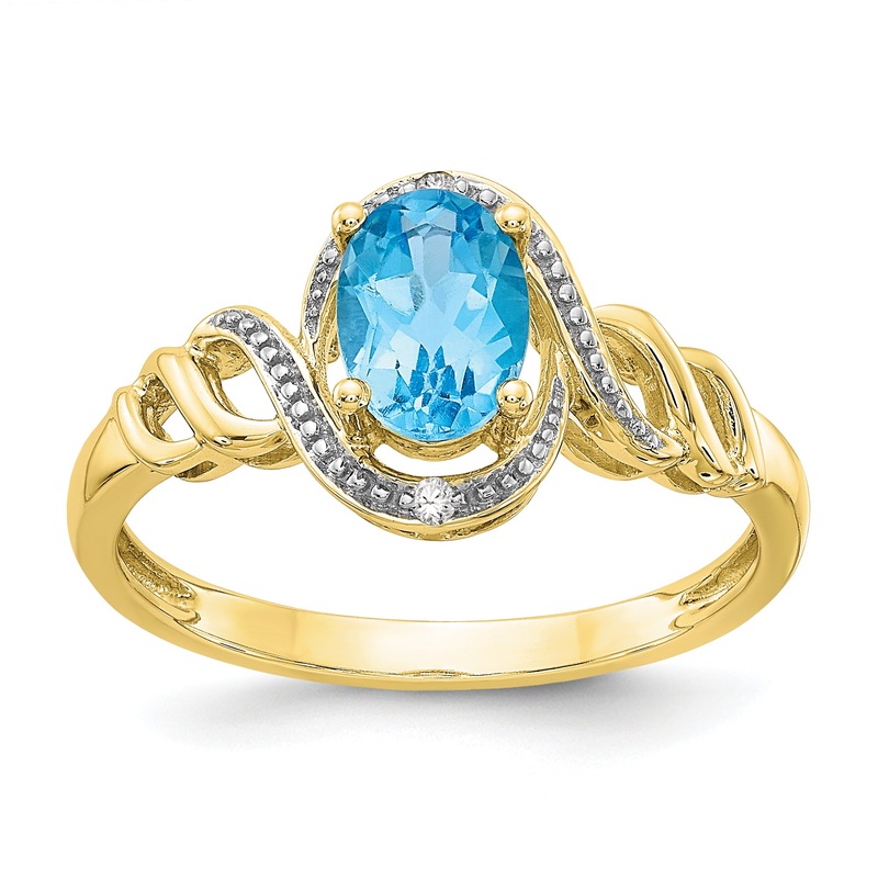 10K Yellow Gold 10K Light Swiss Blue Topaz And Diamond Ring
