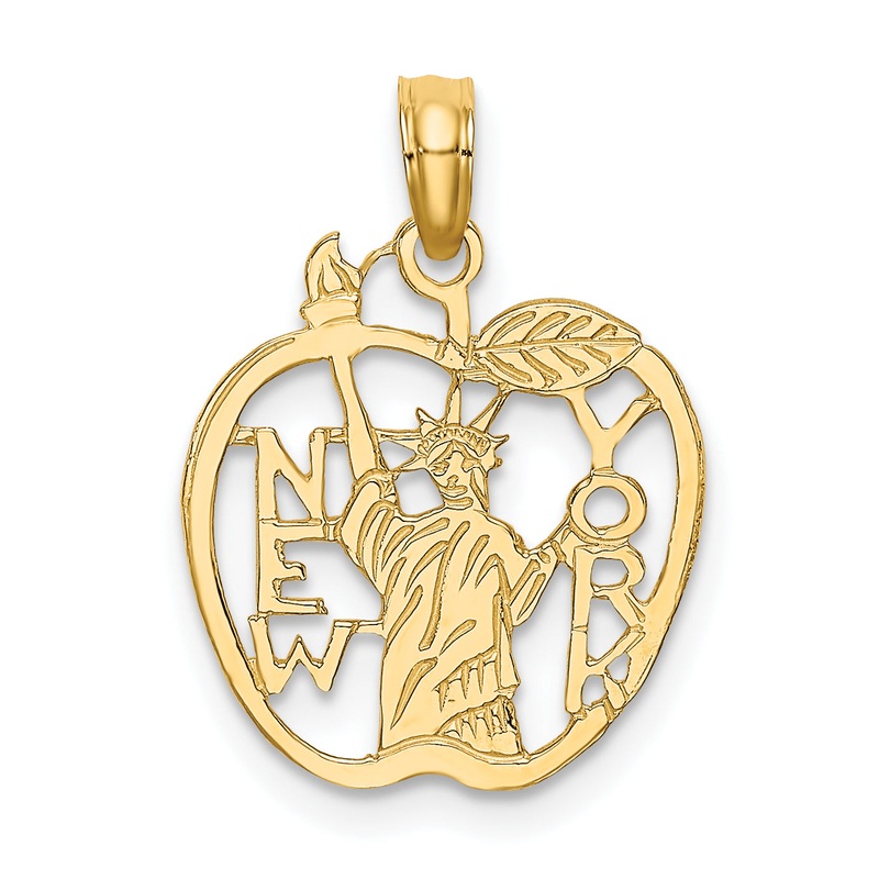 10K Yellow Gold Cut-Out New York W/Statue Of Liberty In Apple Charm