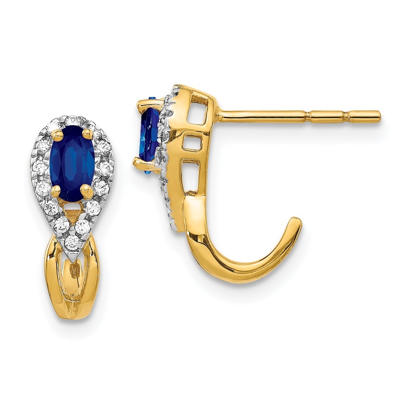 10K Yellow Gold Diamond And Sapphire Earrings