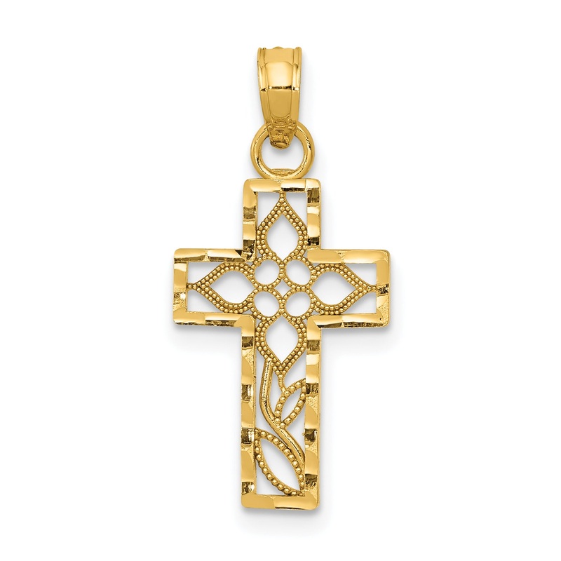 10K Yellow Gold Diamond-Cut Filigree Cross Pendant