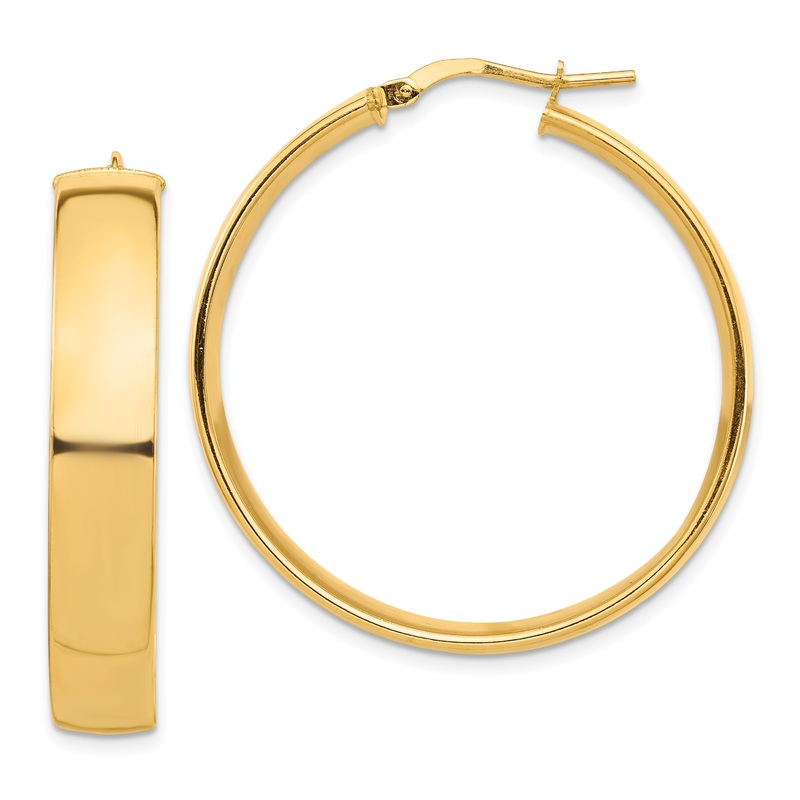 10K Yellow Gold High Polished 7mm Hoop Earrings
