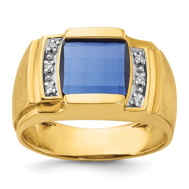 10K Yellow Gold Ibgoodman Men’S Cr. Sapphire And Diamond Complete Ring