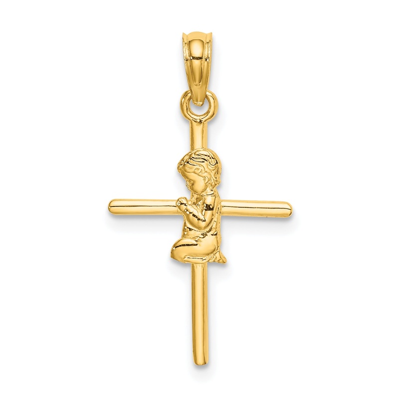 10K Yellow Gold Praying Boy Cross Charm