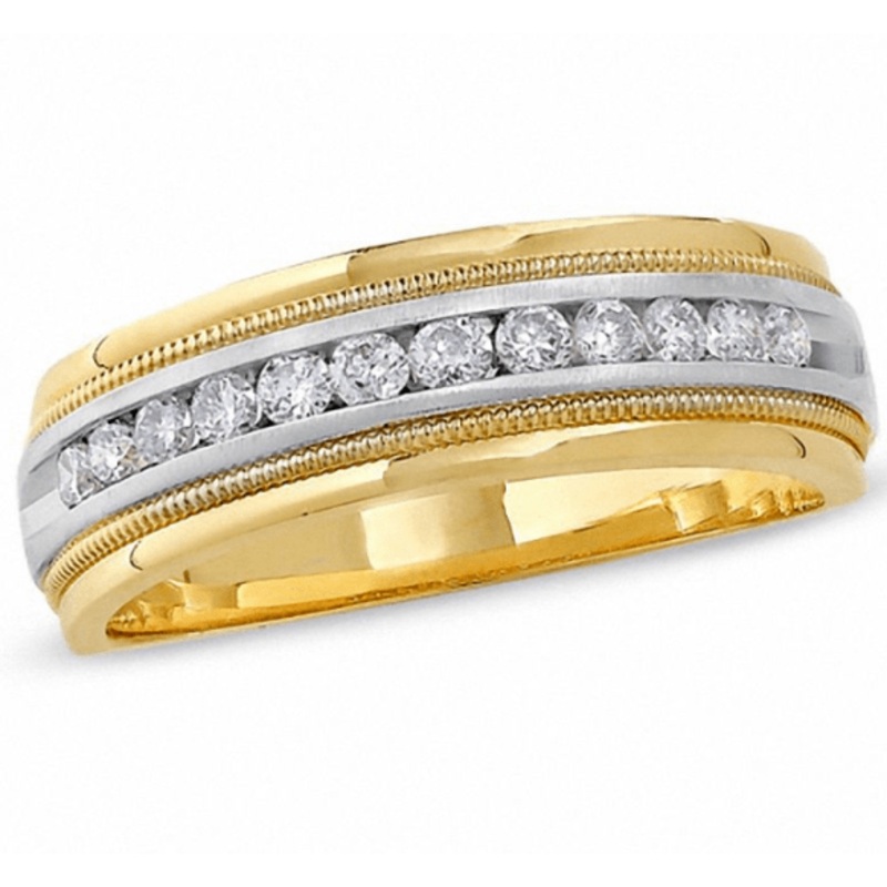 Men’s 1/2 CT. Diamond Channel Milgrain Wedding Band in 14K Two Toned Gold
