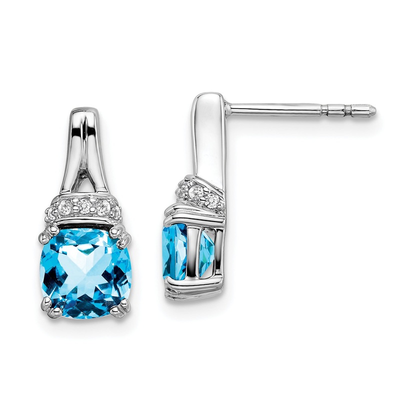 10K White Gold Blue Topaz And Diamond Earrings
