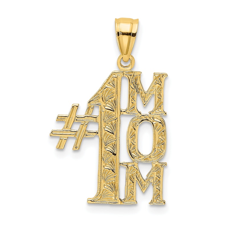 10K Yellow Gold 10K #1 Mom Vertical Pendant