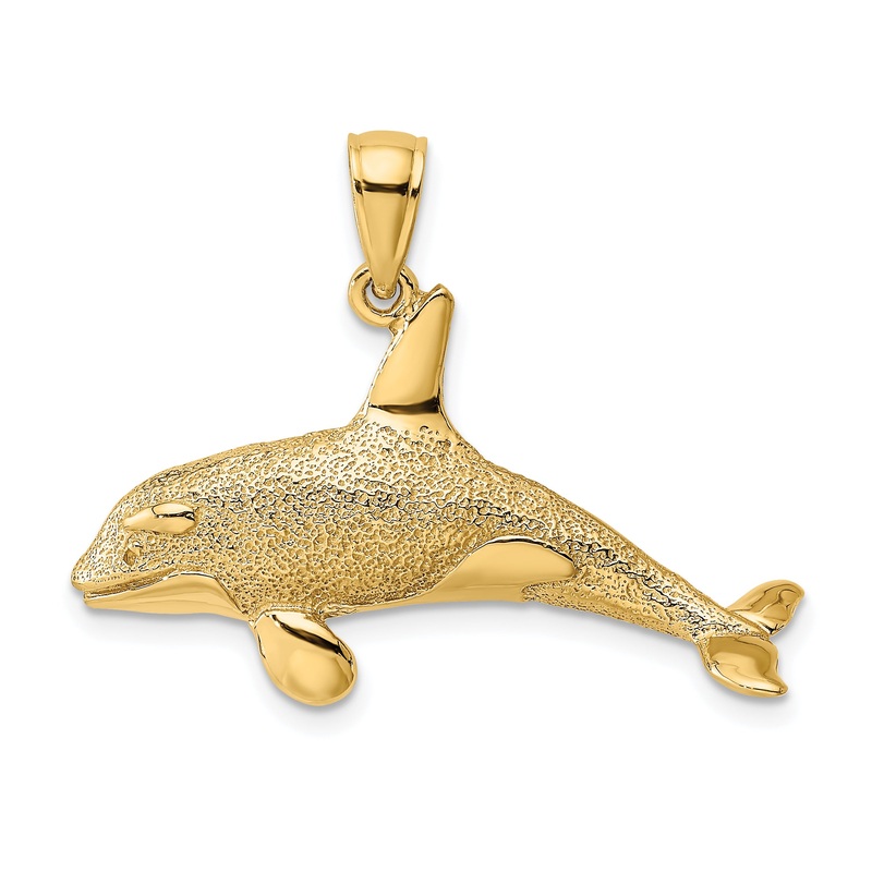 10K Yellow Gold 10K 2-D Textured Orca Whale Charm