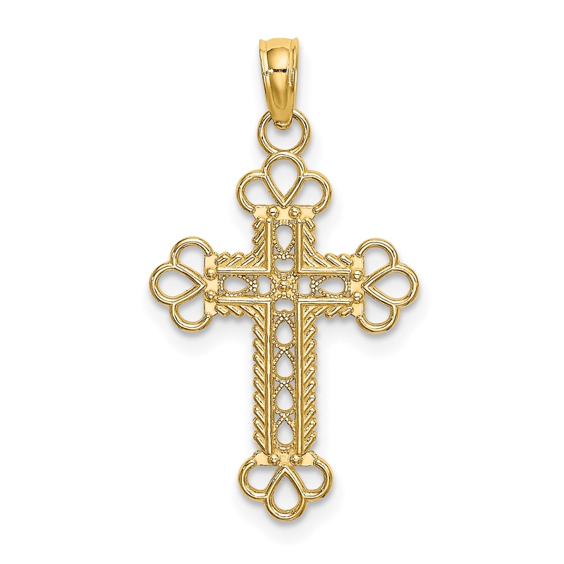 10K Yellow Gold 10K Textured And Cut-Out W/ Rope Frame Block Cross Charm