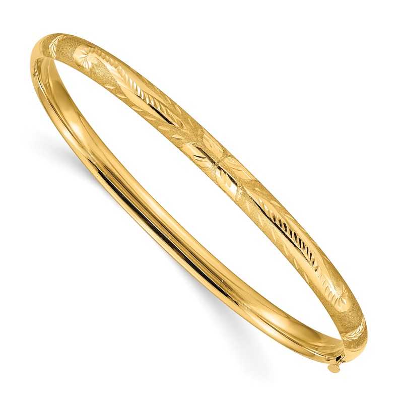 10K Yellow Gold 3/16 Florentine Engraved Hinged Bangle Bracelet