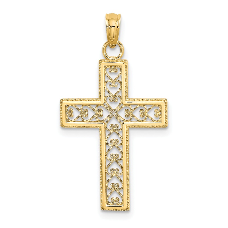 10K Yellow Gold D/C Filigree Cross Pendant