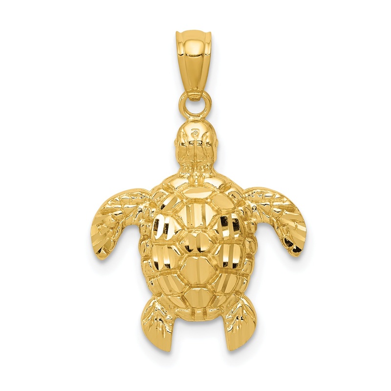 10K Yellow Gold Diamond-Cut Polished Sea Turtle Pendant