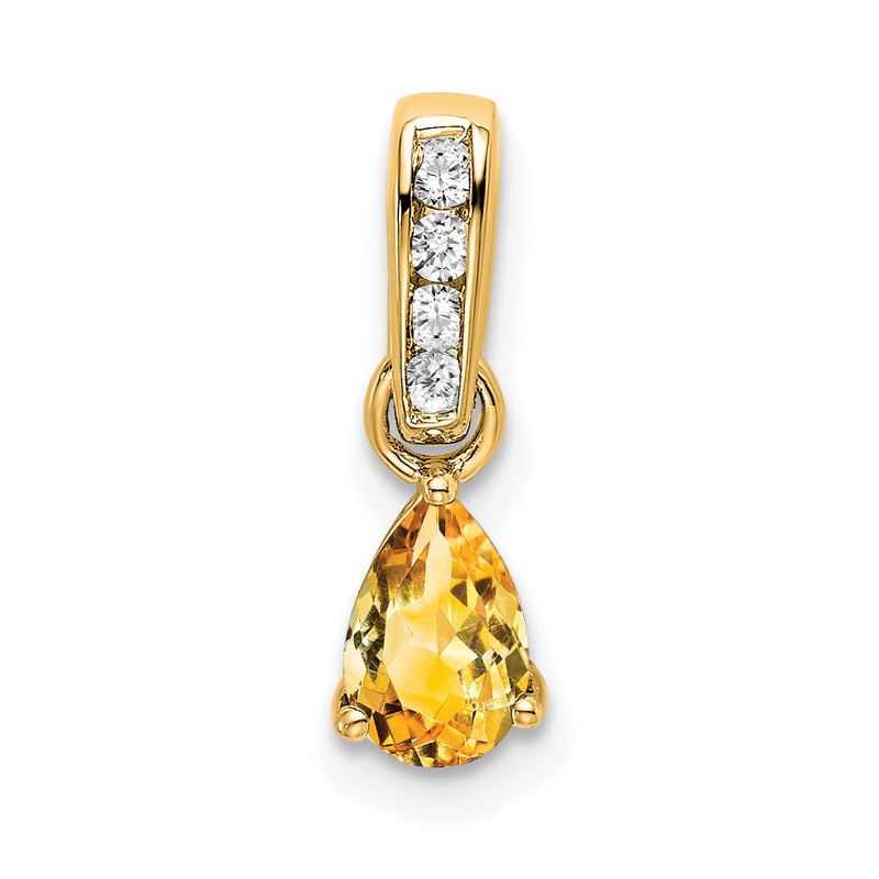 10K Yellow Gold Pear Citrine And Diamond Pendant