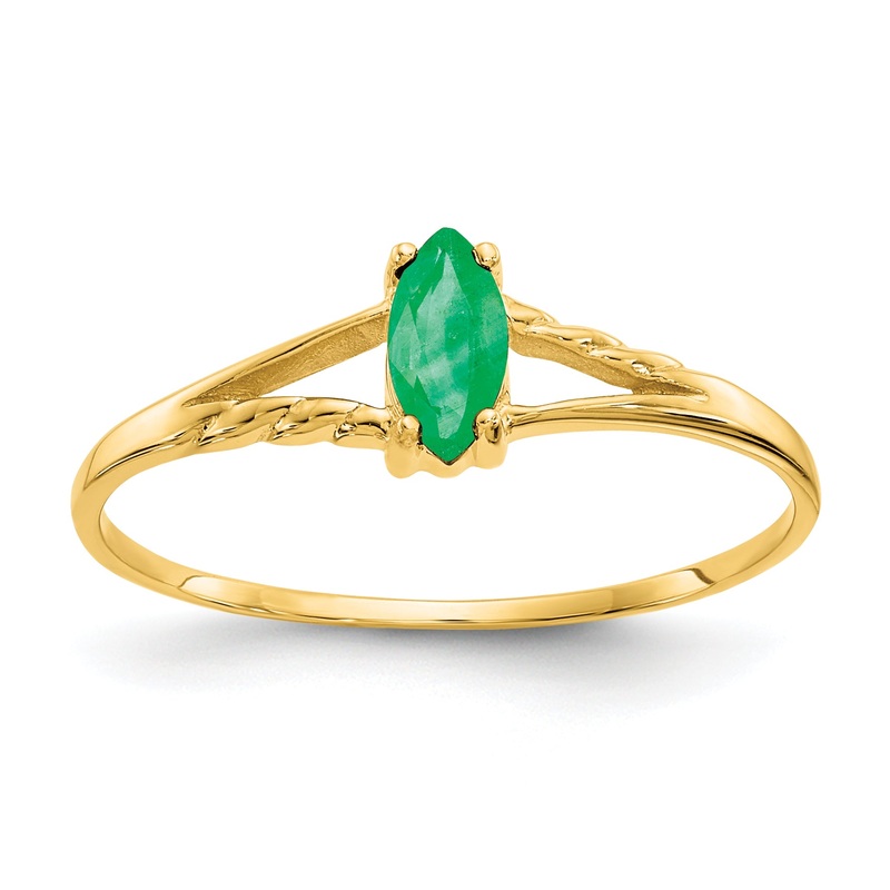 10K Yellow Gold Polished Genuine Emerald Birthstone Ring