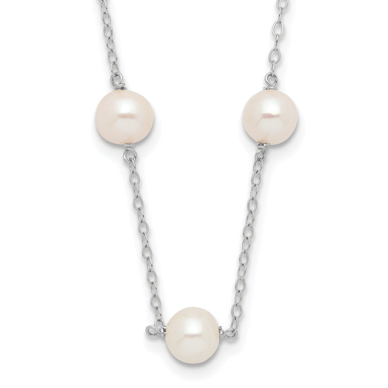 10K Yellow Gold White 5.5-6.5mm Near Round Freshwater Cultured Pearl 12-Station 18 Inch Necklace