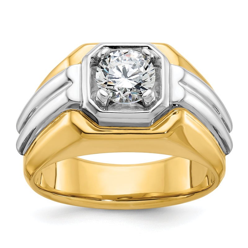 14k Two-tone Two Tone 1 Ct. Lab Grown Diamond VS/SI+ G+ Polished and Grooved Men’s Ring
