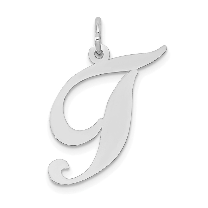 14k White Gold 14k White Gold Large Fancy Script Letter T Initial Charm