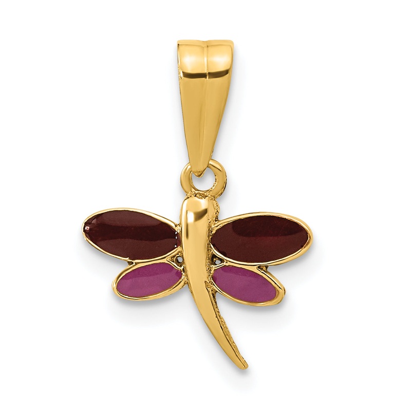 14k Yellow Gold 14K Madi K Polished Purple Enamel Dragonfly Pendant