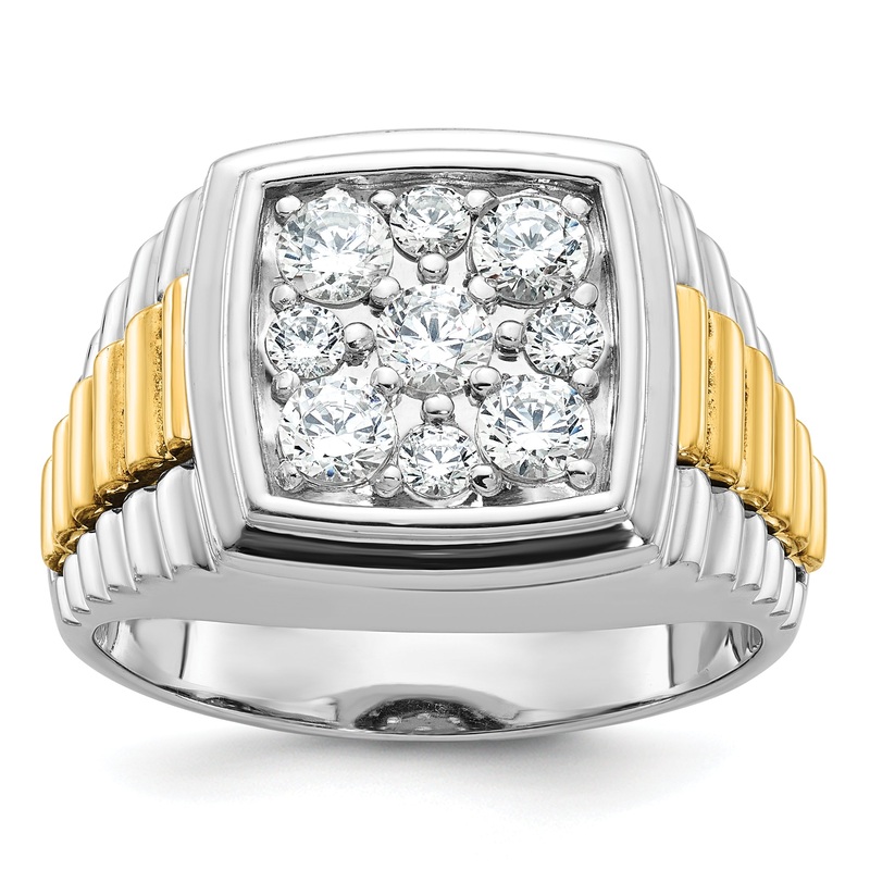 10K Two-Tone Ibgoodman Men’S Polished And Textured 1 Carat A Quality Diamond Cluster Ring