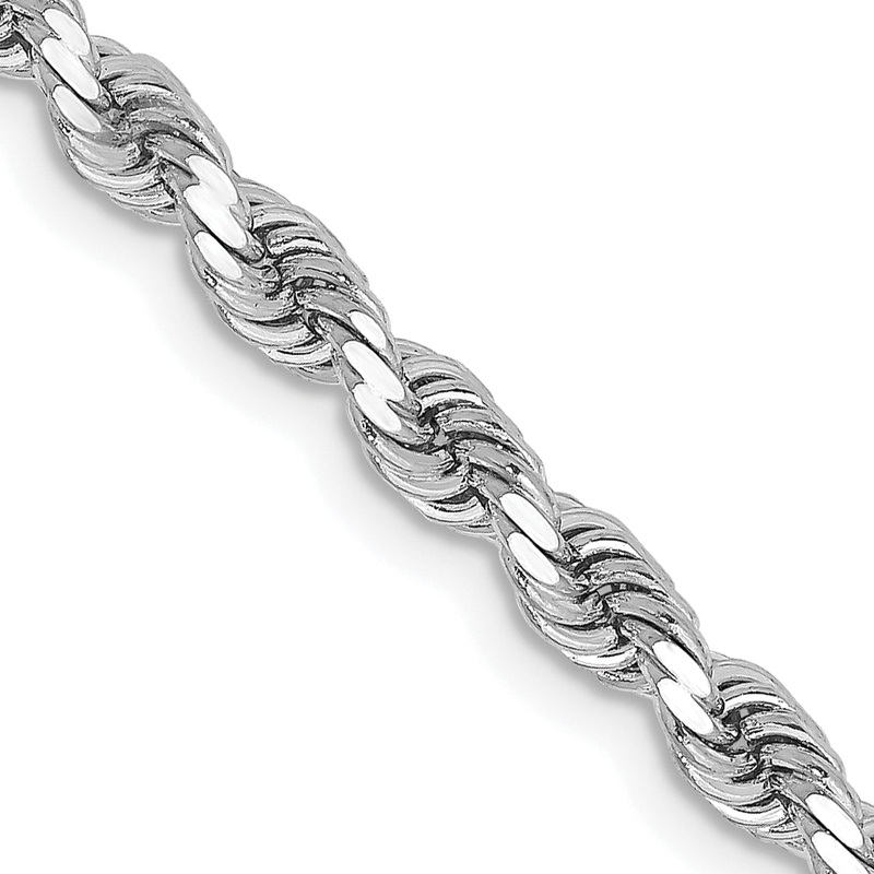 10K White Gold 3.25mm Diamond-Cut Rope Chain