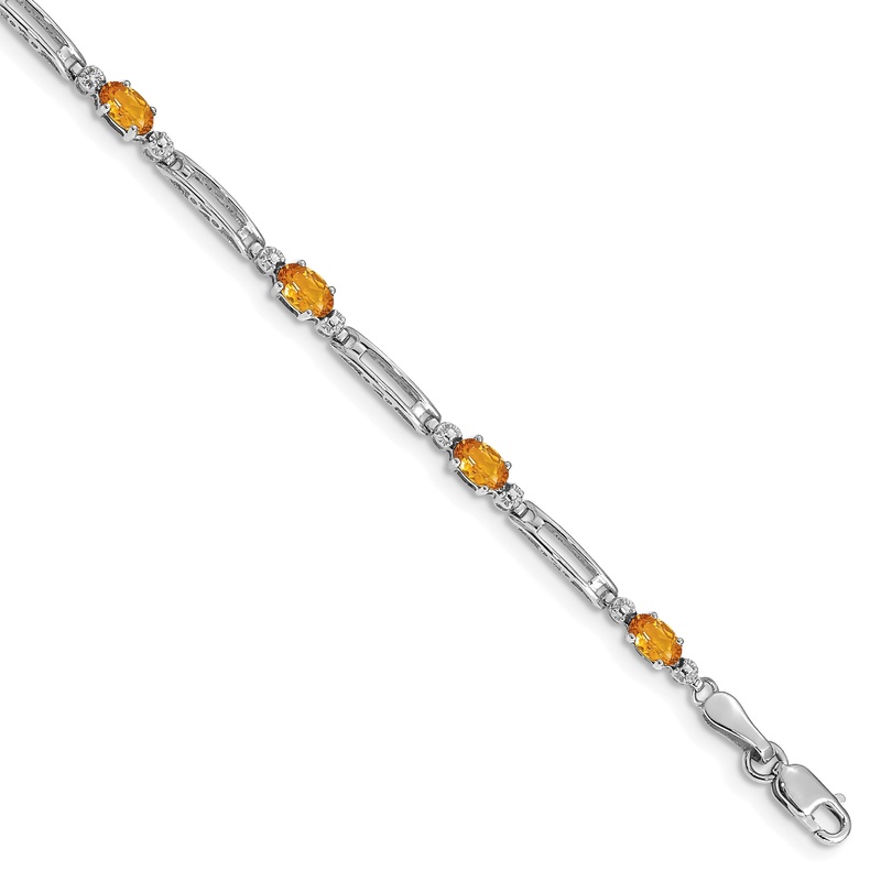 10K White Gold Diamond And Citrine Bracelet
