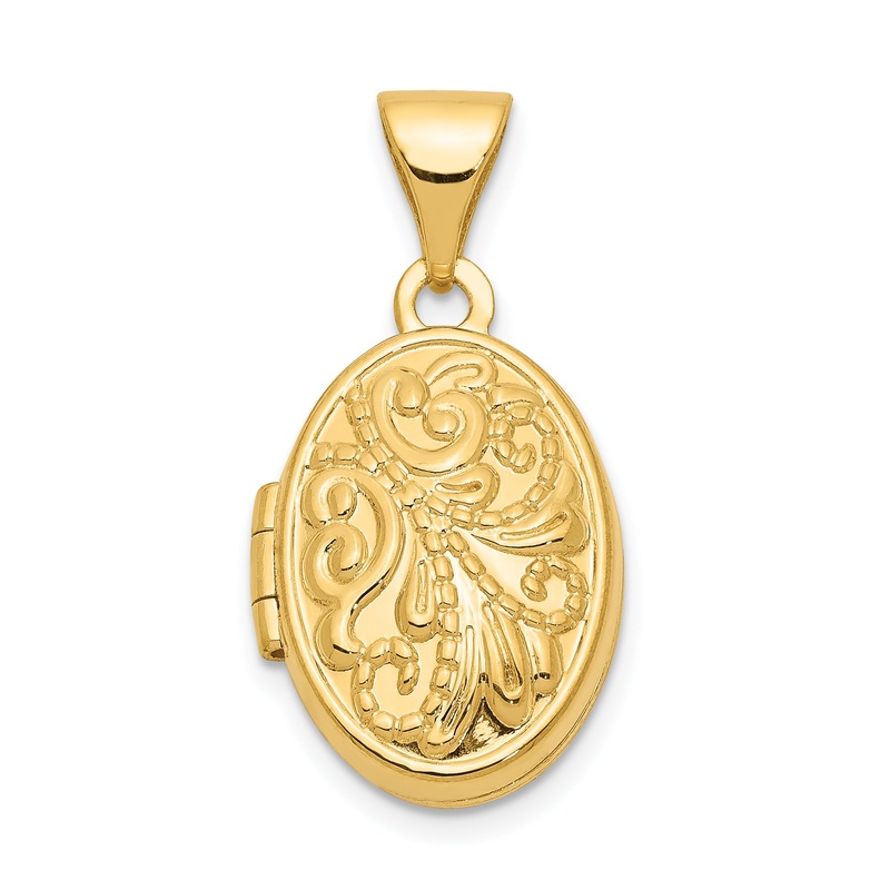 10K Yellow Gold 10Ky Beaded Scroll Design Oval Locket