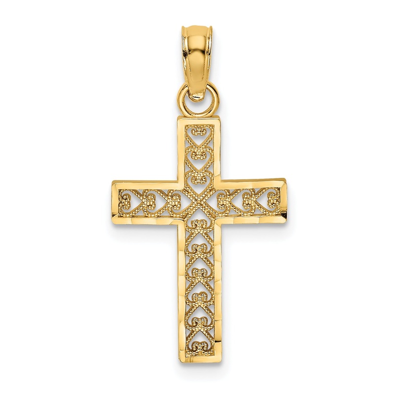 10K Yellow Gold D/C Filigree Cross Pendant
