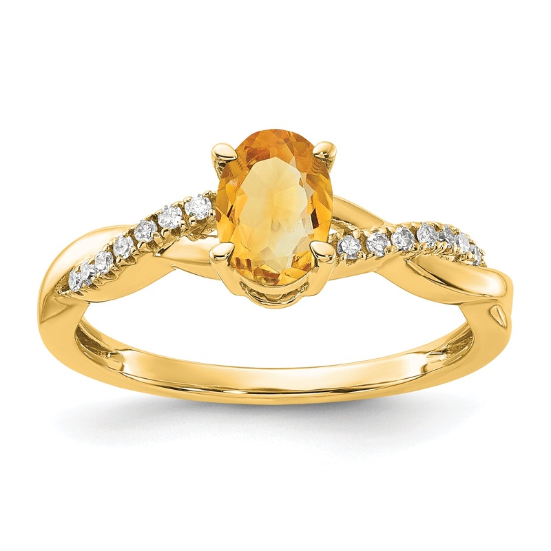10K Yellow Gold Oval Citrine And Diamond Ring