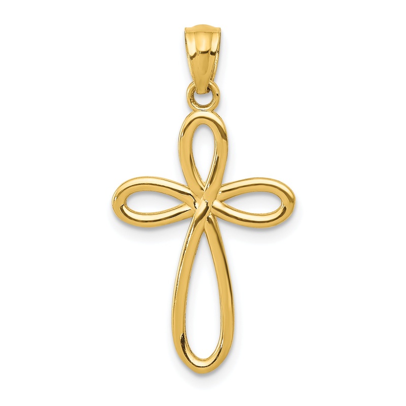 10K Yellow Gold Ribbon Cross Pendant