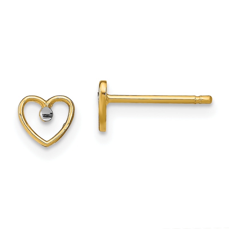 10K Yellow W/Rhodium W/ Rhodium D/C Heart Post Earrings