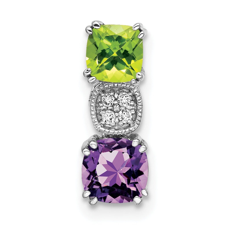 14k White Gold 14k White Gold Peridot/Amethyst/Diamond Chain Slide