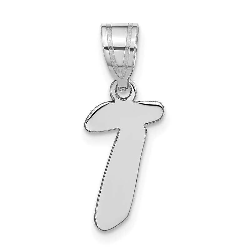 14k White Gold 14kw Polished Script Letter T Initial Pendant