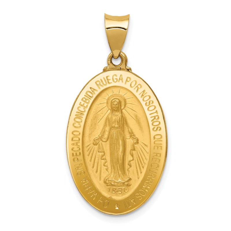 14k Yellow Gold 14k Polished and Satin Hollow Spanish Miraculous Medal Pendant